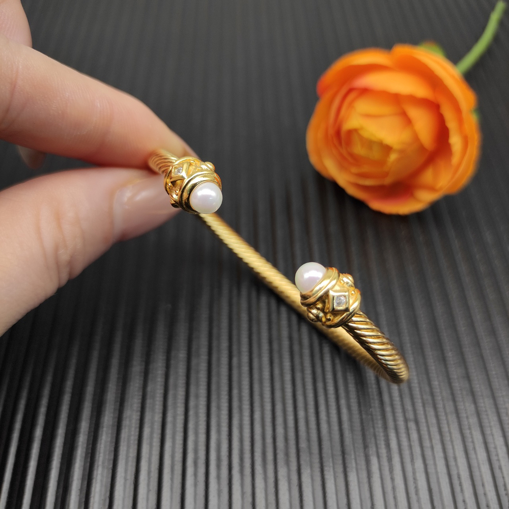 David Yurman Gold 4mm Diamond Pearl Bracelet - Picture 4 of 8